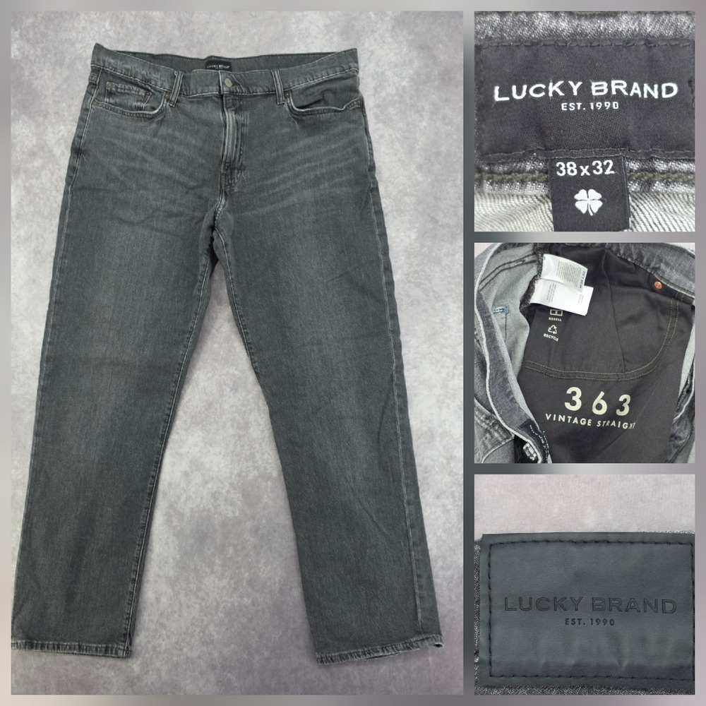 Lucky Brand 363 Vintage Straight Jeans Mens 38x32 Black Gray Pants Fits (39x30)